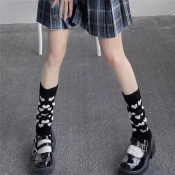 1 Çift Lolita Tatlı JK Kızlar Kalp Örgü bacak ısıtıcıları Yün Topu Örme ayak koruyucu Y2k Gotik Cosplay Kadınlar Aşk Baskı Yığın Çorap