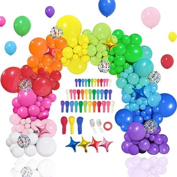 146 Adet Gökkuşağı Balonlar Garland Kemer Kiti 12 Çeşitli Renkli ve Konfeti Balonlar Seti Sirk Doğum Günü Düğün Süslemeleri