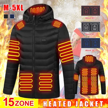 15 Isıtma alanları elektrikli ısıtma ceket USB şarj termal sıcak ceket erkek ısıtmalı kapüşonlu ceket açık spor Dropshipping