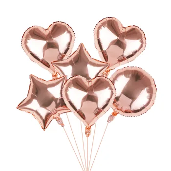 18 inç kalp şeklinde aşk yuvarlak beş köşeli yıldız alüminyum balon gül altın doğum günü düğün parti yüzebilir toptan