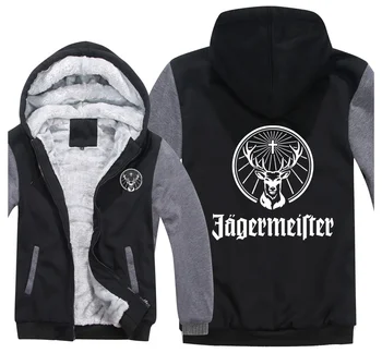 2022 yeni jagermeister logo hoodies baskı erkek ceketleri kış polar fermuar kalınlaşmak erkek hood rahat
