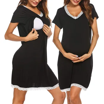 Annelik Pijama Hamile Kadınlar Hemşirelik Kıyafeti V Boyun Emzirme Gecelik Elbise Ropa Mujer Embarazada Premama
