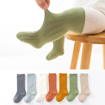 Erkek bebek Diz Çorap Penye Pamuk Nefes Bebek Çorap Düz Renk Çocuklar Uzun Tüp Kız Çorap