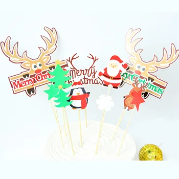 Merry Christmas Kek Toppers Bayrakları Elk Ağacı Kek Topper Çocuklar Mutlu Doğum Günü Düğün Bebek Duş Parti Kek Pişirme DIY Dekor Yeni