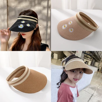 Moda Ebeveyn-çocuk Hasır Şapkalar Geniş Geniş Ağız Kadın Yaz Siperliği güneş şapkası Plaj UV Koruma Çocuk Kapaklar chapeau femme