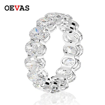 OEVAS 100 %925 Ayar Gümüş Oval Yüksek Karbonlu Taş Nişan Yüzüğü Parti Küme Yüzük Düğün Band Güzel Takı Toptan