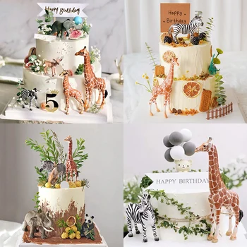 Orman Tema PVC Hayvan Dünya Zürafa Zebra Fil Panda Kek Topper Pişirme Dekorasyon Giyinmek Eklenti Doğum Günü Partisi Malzemeleri