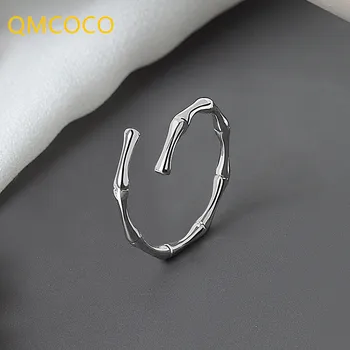 QMCOCO Gümüş Renk Tasarım Basit Bambu Düğüm Açılış Yüzük Kadınlar İçin Parti Sevimli moda takı Minimalist Aksesuarları Hediyeler