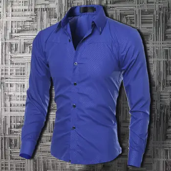 T Shirt Erkek Gömlek Kraliyet Mavi Nefes Şık Şık Düğme Kapatma Gömlek