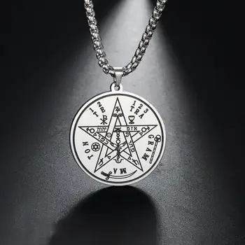 Teamer Süleyman Tılsım en Kolye Erkek Kolye Paslanmaz Çelik Cazibe Pentacle Pentagram Takı Hediye Muska Tetragrammaton 