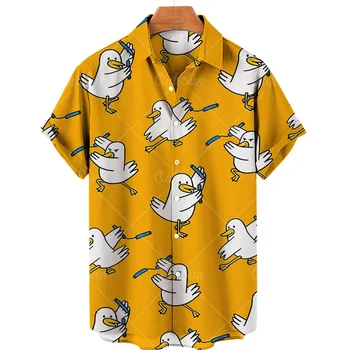 Yaz Yeni 3d Hayvan Baskı havai gömleği erkek Casual Düğme V Boyun Gevşek Gömlek Amerikan Moda Üst