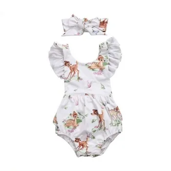 Yenidoğan Yürüyor Bebek Bebek Kız Geyik Ruffles Romper Tulum Giysileri Kıyafetler